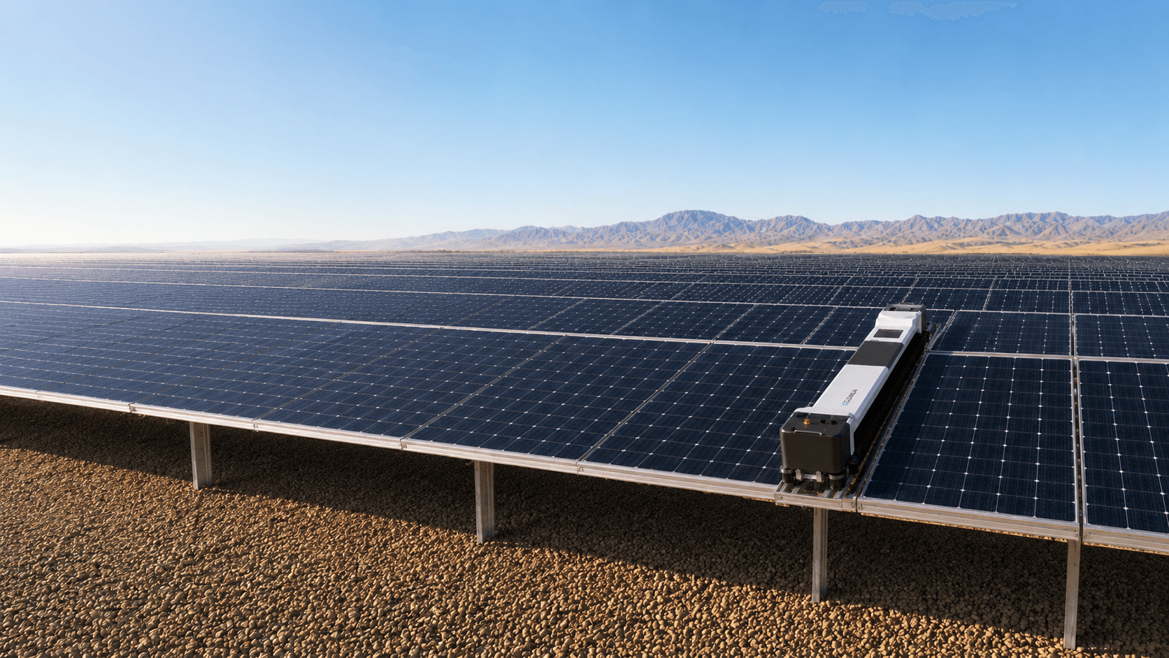 NuvaSpan suspended cleaning system on a utility-scale PV array